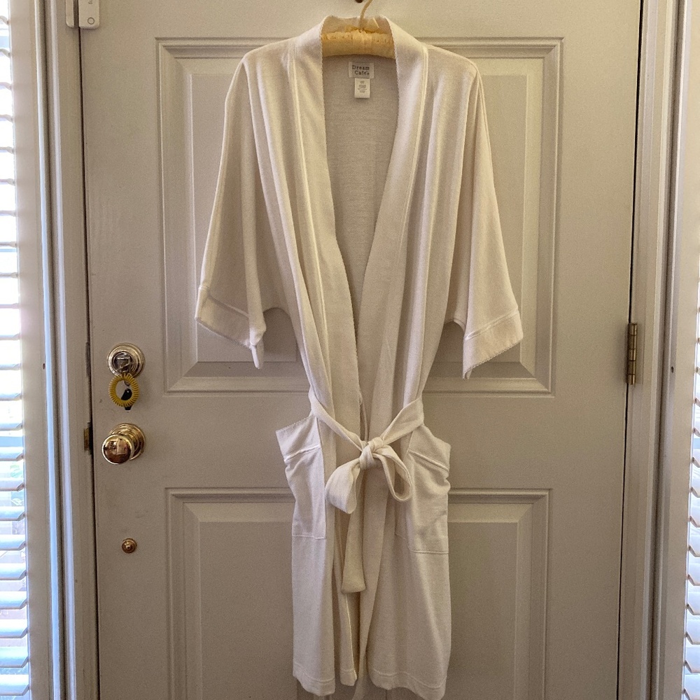 Dream Cafe Pure White 100% Cotton Robe/Satin & Lace Trim/Size Large/NWOT!